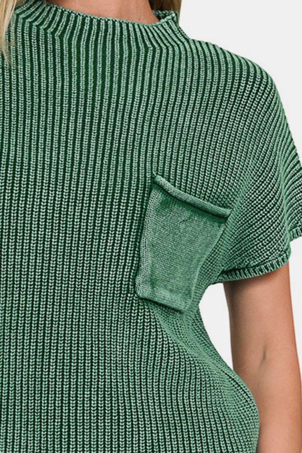 Zenana Washed Mock Neck Short Sleeve Sweater - Abundia House