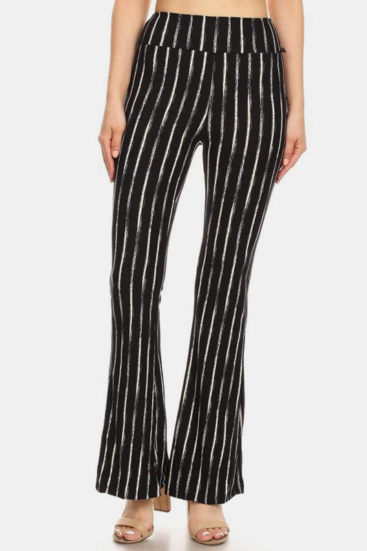 Leggings Depot Striped High Waist Flare Pants - Abundia House