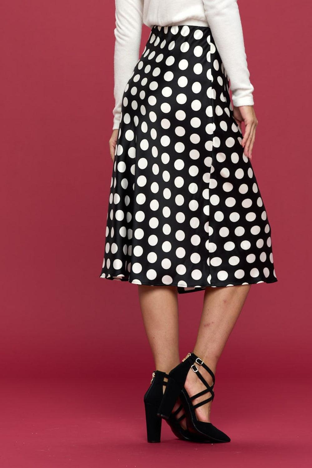 RENEE C Polka Dot Satin Midi Skirt - Abundia House