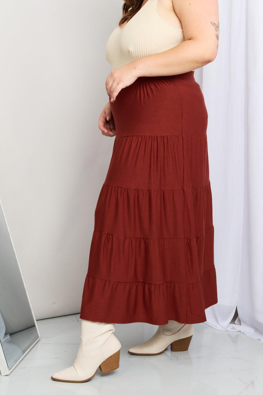 Zenana Full Size Wide Waistband Tiered Midi Skirt - Abundia House