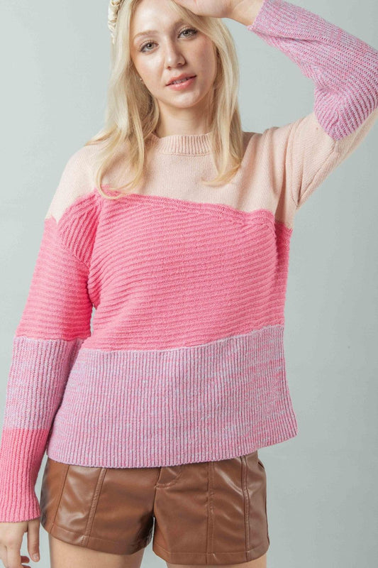 VERY J Color Block Long Sleeve Sweater - Abundia House