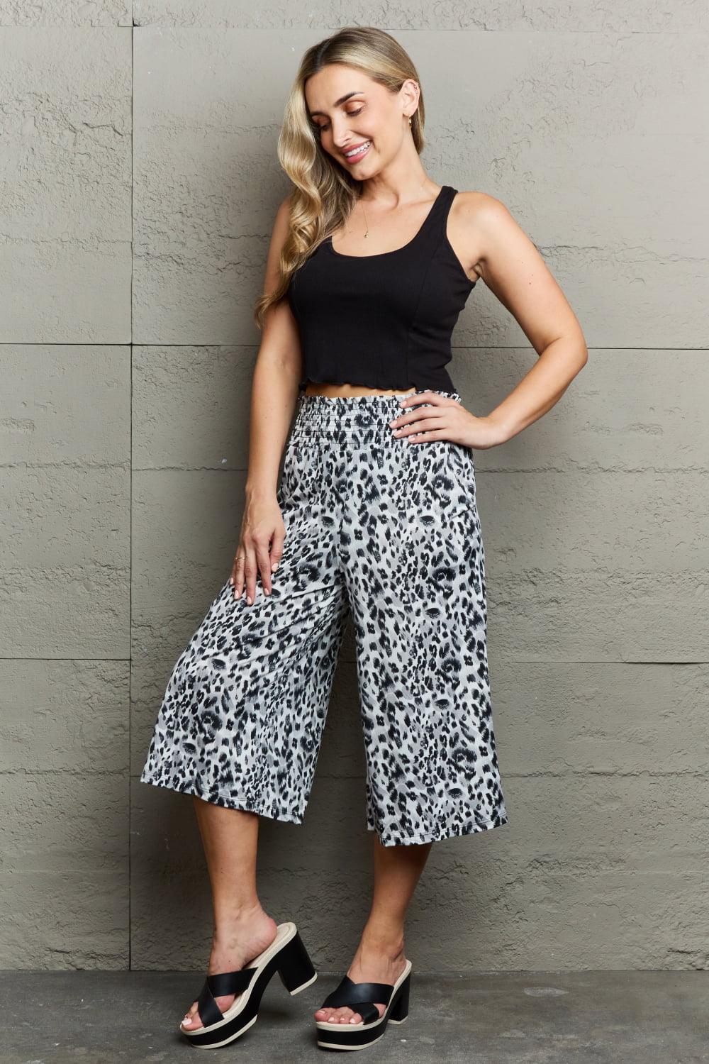 Ninexis Leopard High Waist Flowy Wide Leg Pants with Pockets - Abundia House