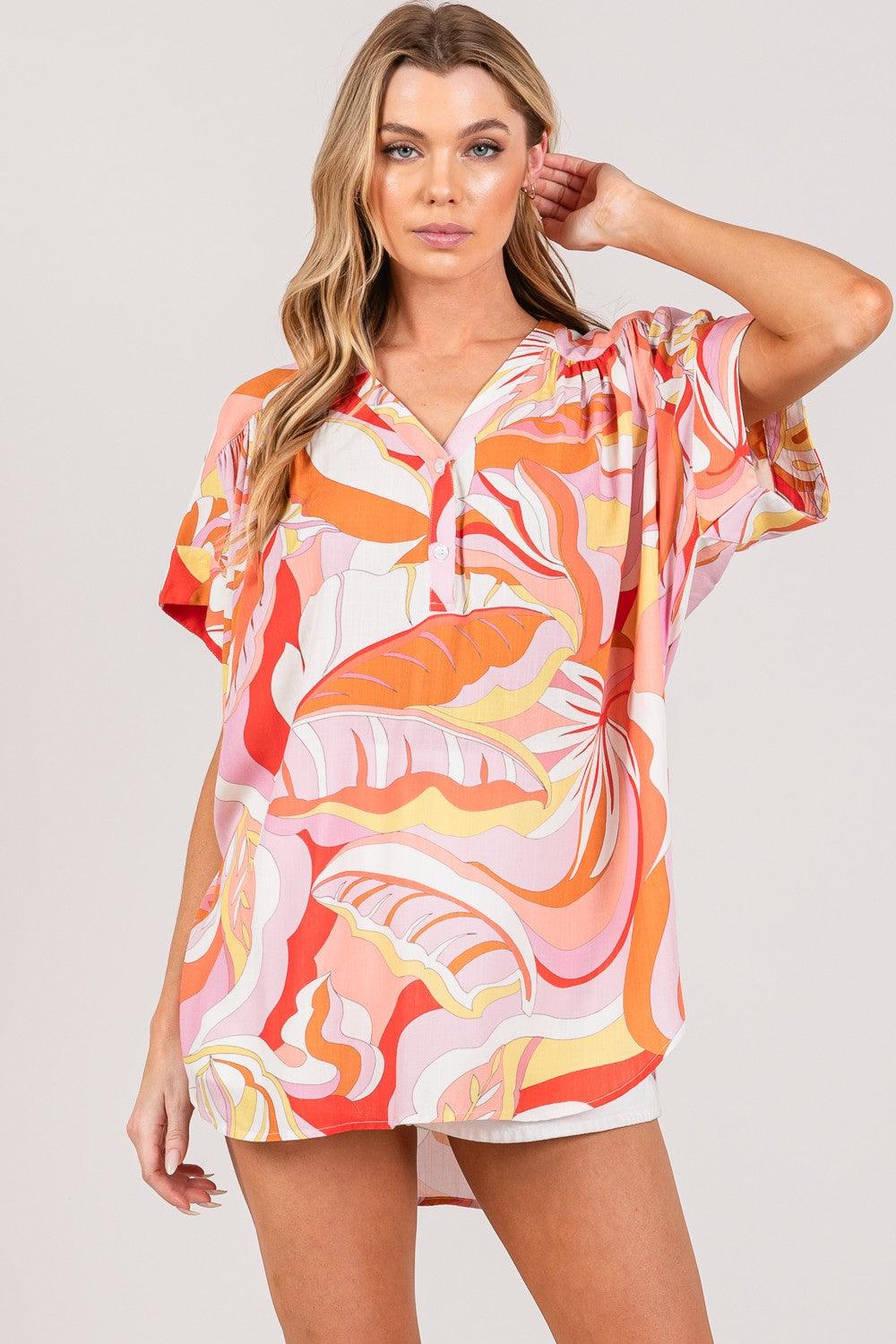 SAGE + FIG Abstract Print Half Button Blouse - Abundia House