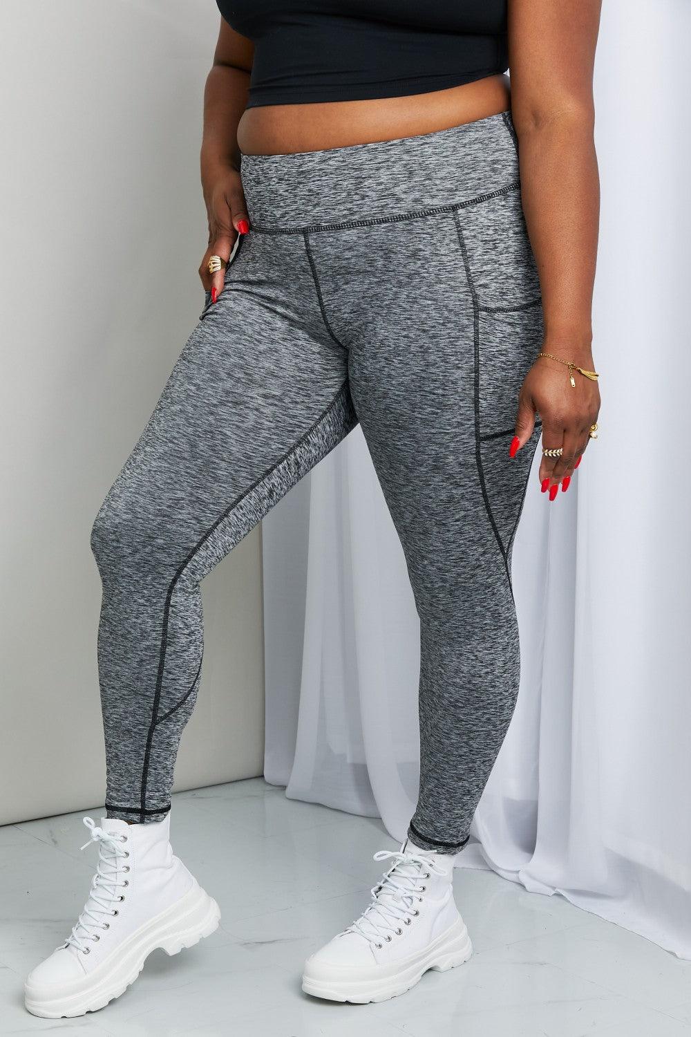 Rae Mode Full Size Heathered Wide Waistband Yoga Leggings - Abundia House