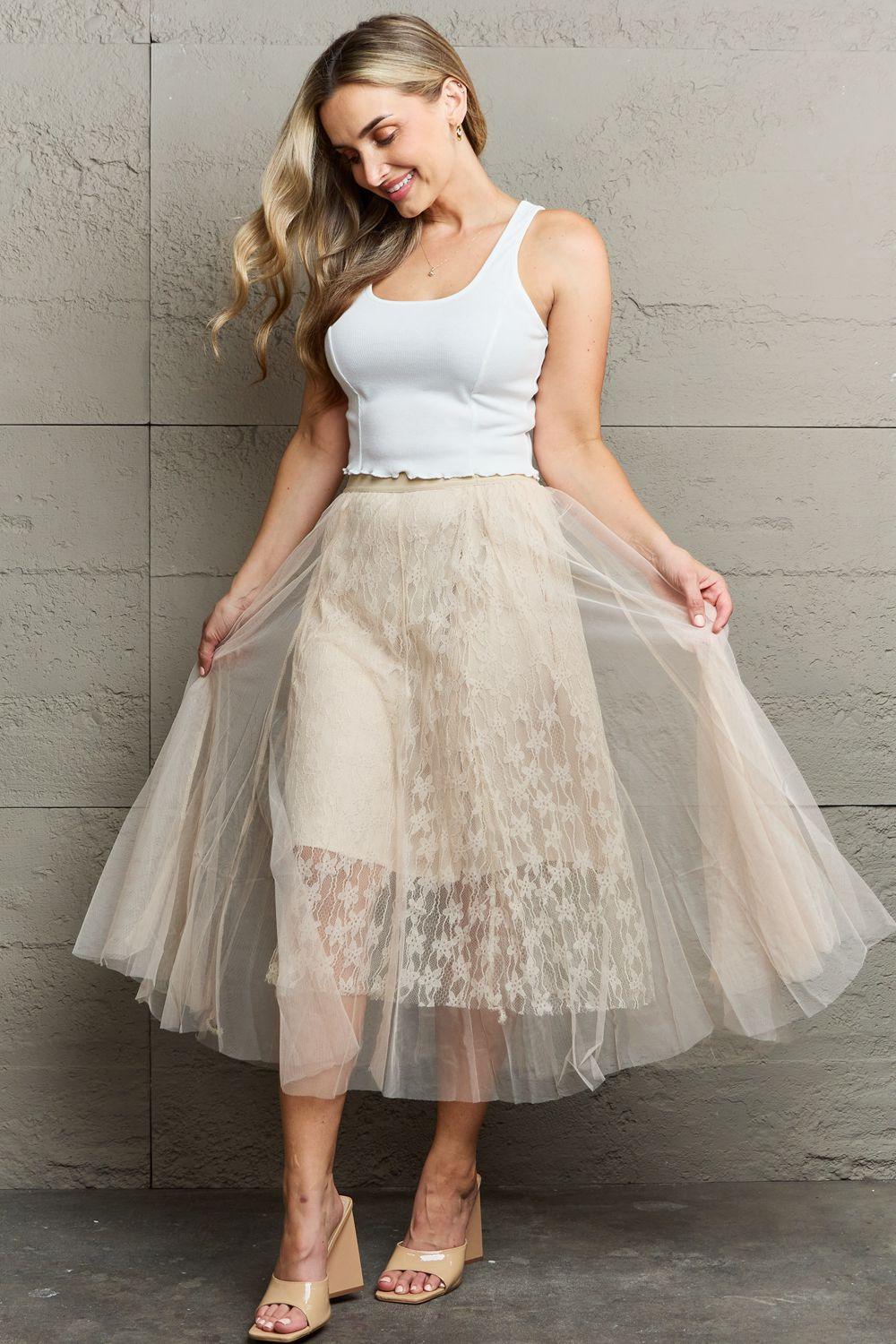 Ninexis Lace Flowy Midi Skirt - Abundia House