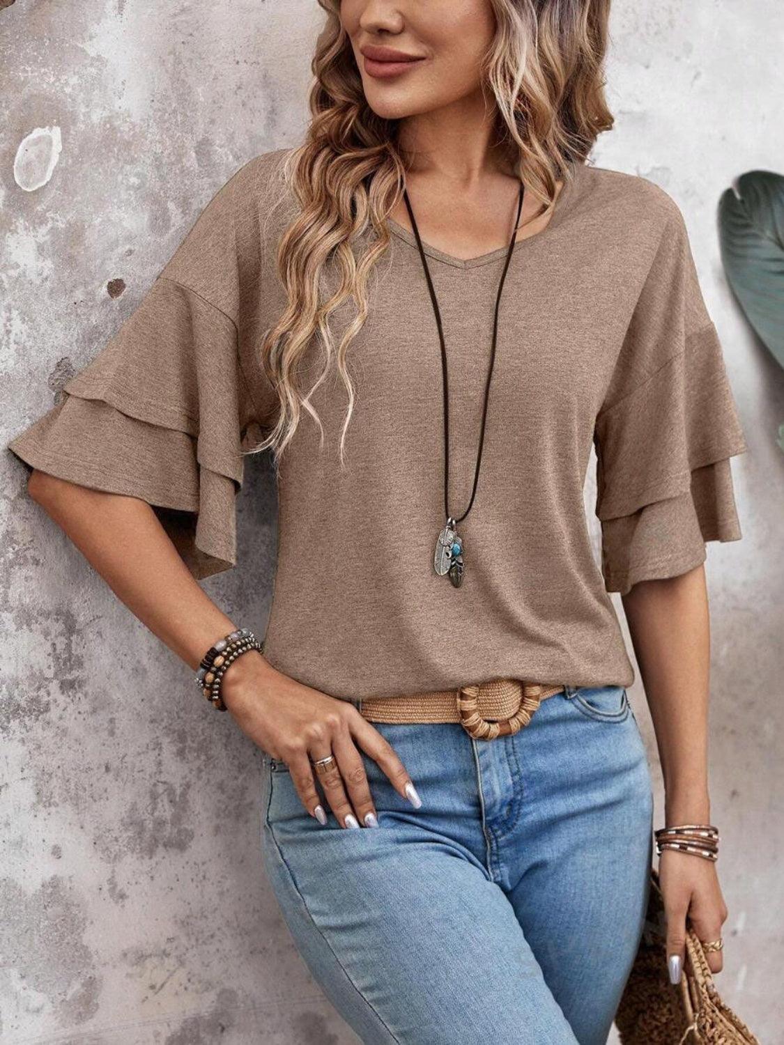 V-Neck Half Sleeve Blouse - Abundia House