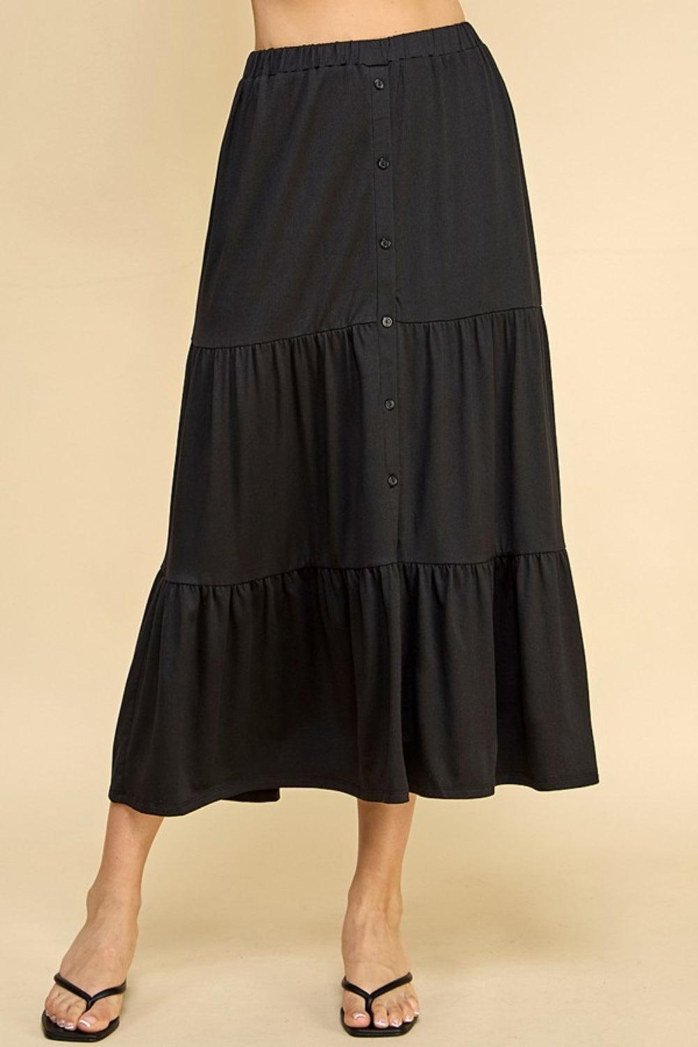 Faith Apparel Tiered Midi Skirt - Abundia House