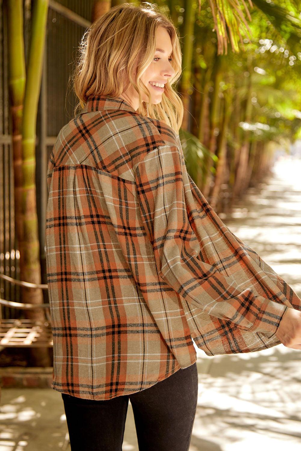 Plaid Button Front Shirt with Breast Pocket - Abundia House