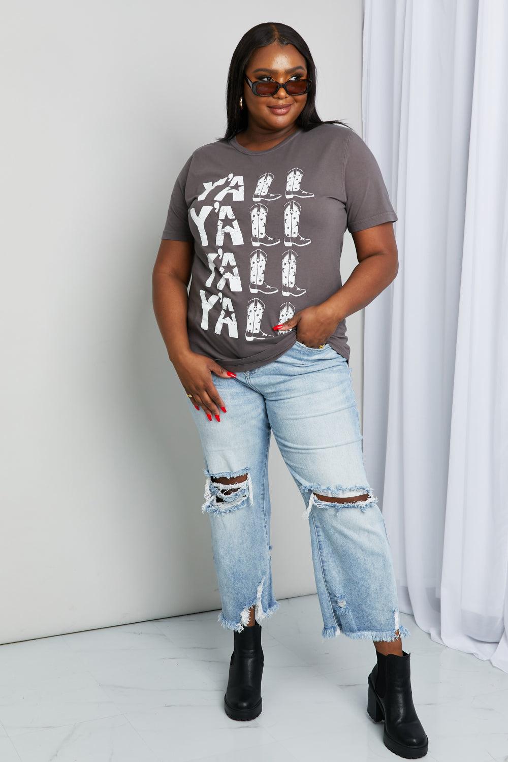 mineB Full Size Y'ALL Cowboy Boots Graphic Tee - Abundia House