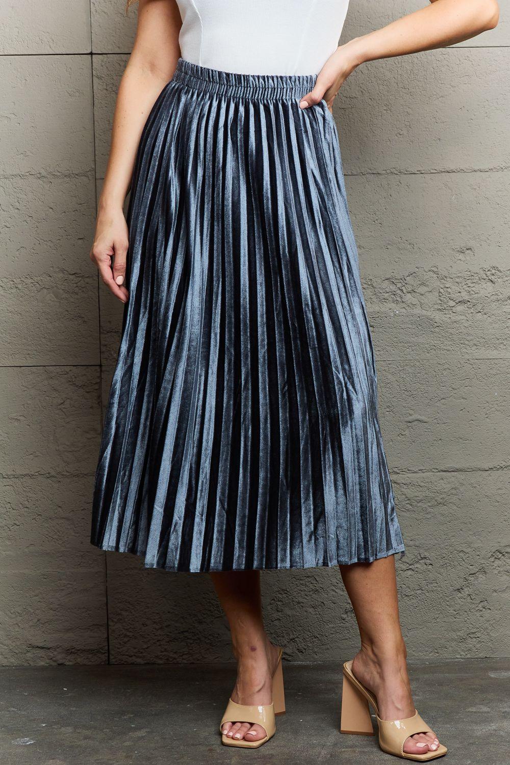 Ninexis Accordion Pleated Flowy Midi Skirt - Abundia House