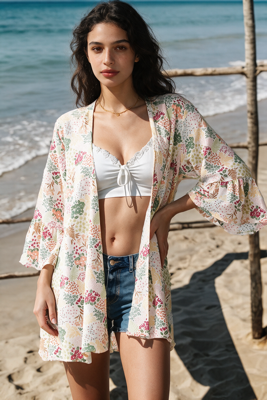 Heimish Full Size Multi Color Floral Open Cardigan Plus Size