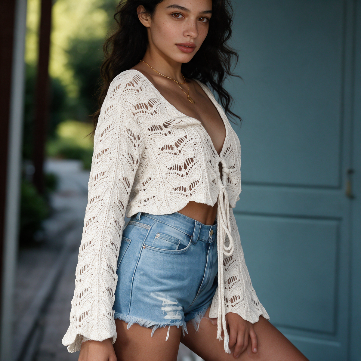 Openwork Flare Sleeve Cover-Up