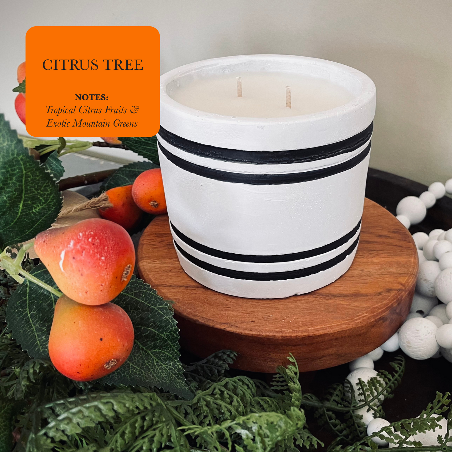 Luxury Small Striped Stone Designer Candle - Citrus Tree