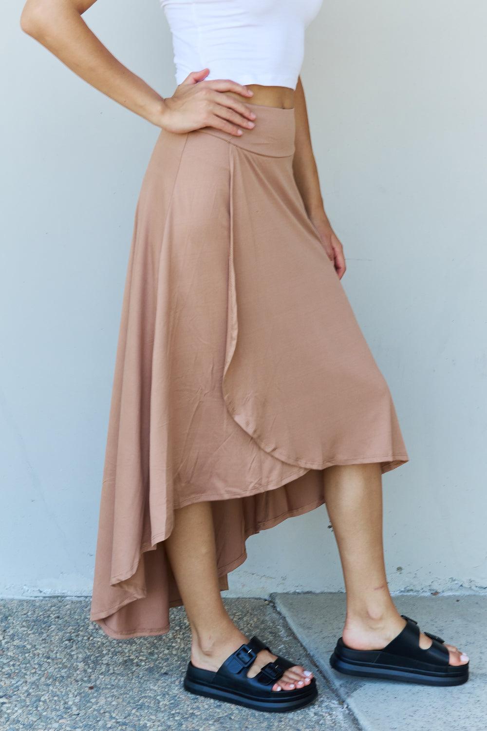 Ninexis First Choice High Waisted Flare Maxi Skirt in Camel - Abundia House