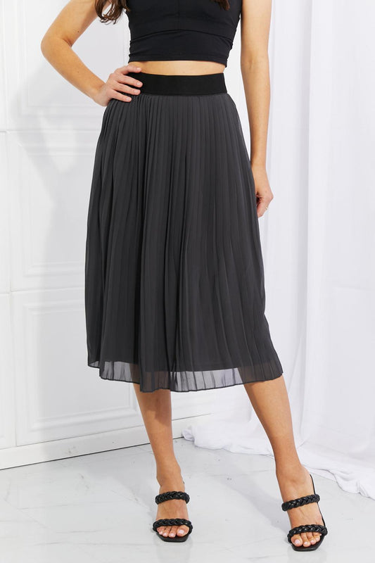 Zenana Full Size Romantic At Heart Pleated Chiffon Midi Skirt - Abundia House