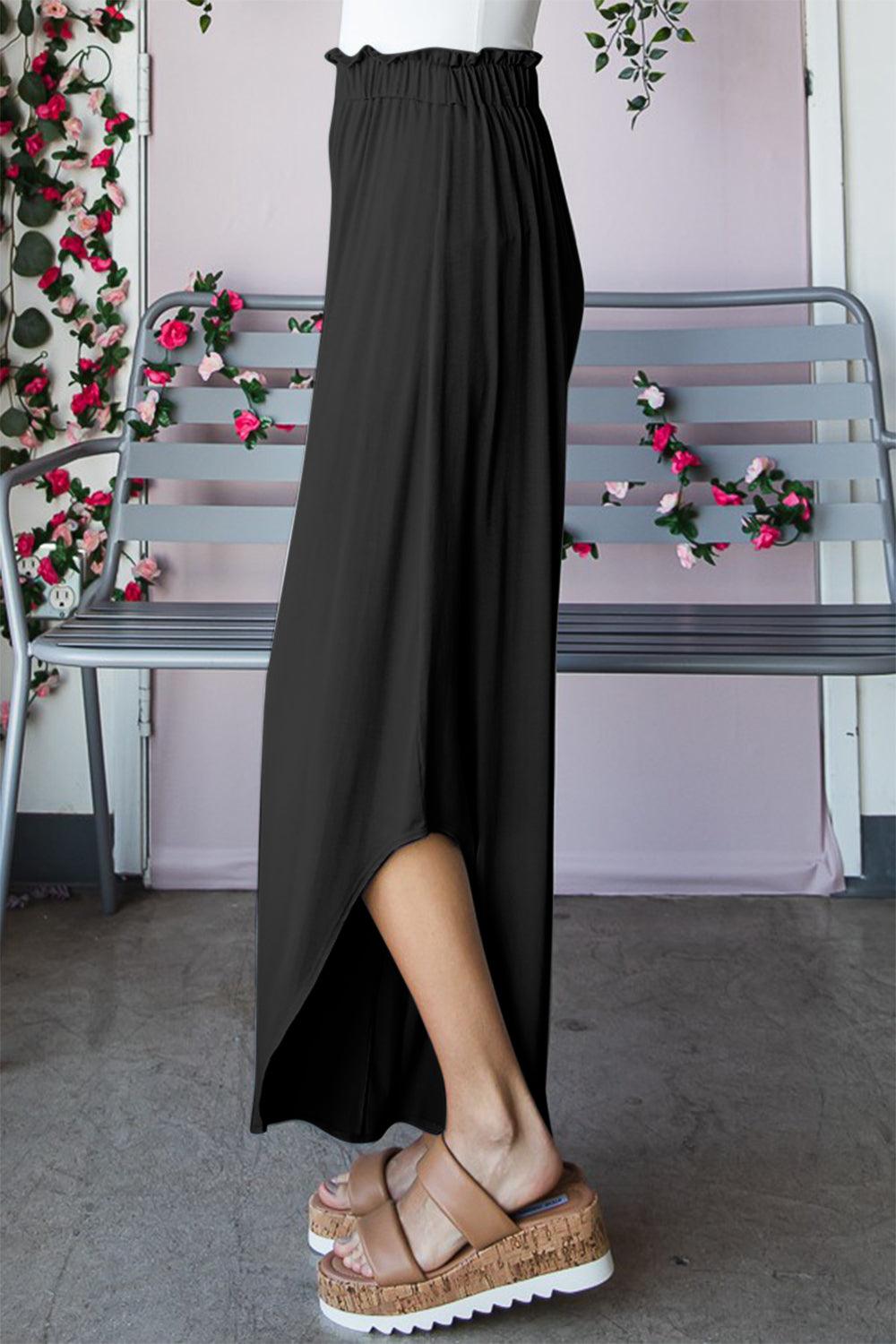 Heimish Full Size Frill Slit High Waist Wide Leg Pants - Abundia House