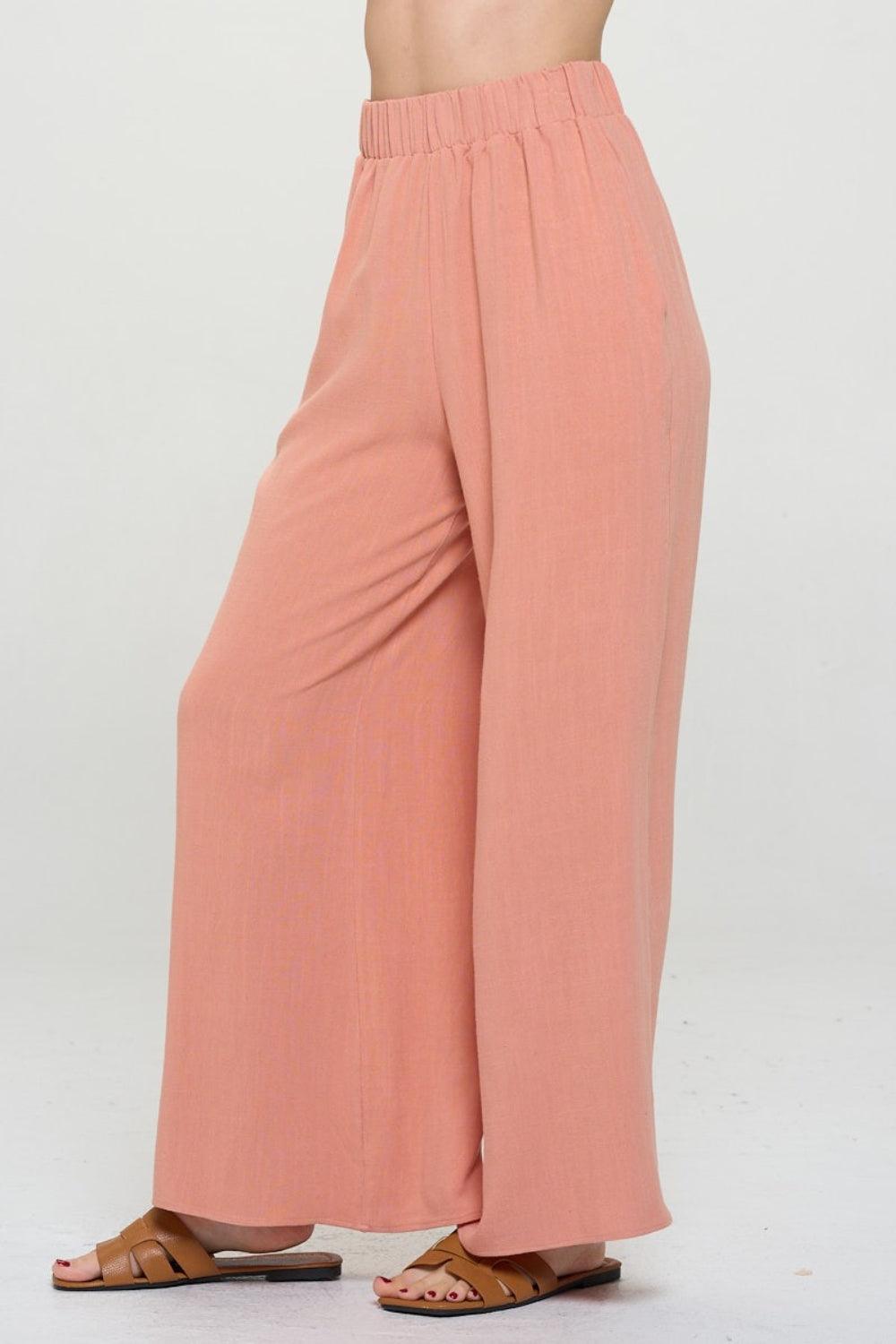 RENEE C Linen Wide Leg Pants with Pockets - Abundia House