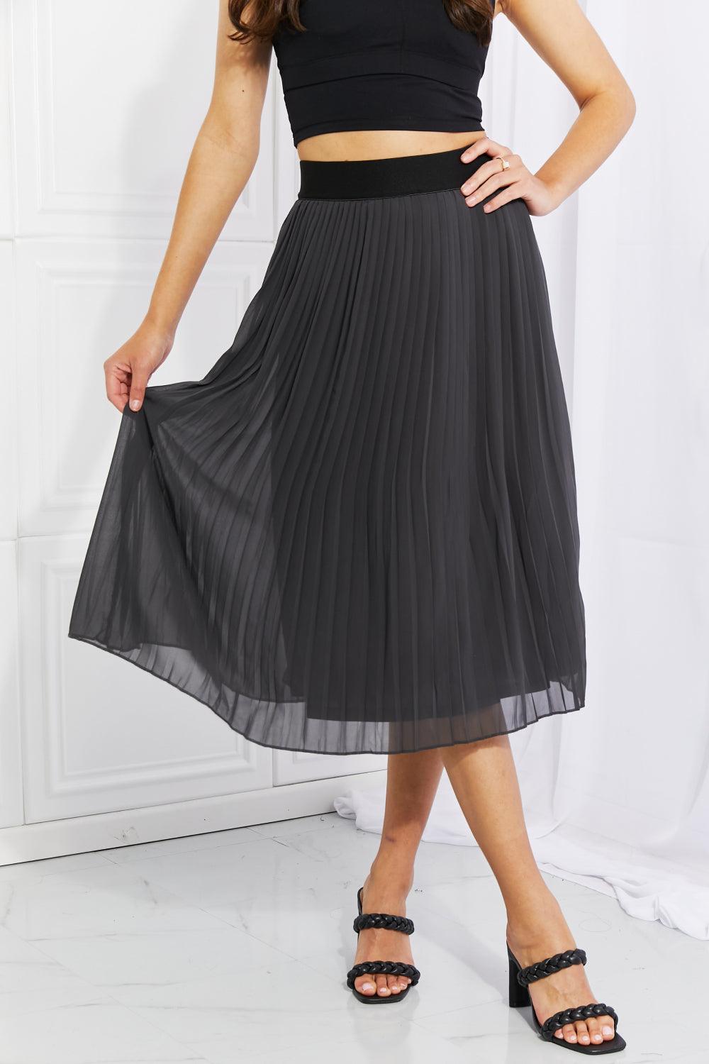 Zenana Full Size Romantic At Heart Pleated Chiffon Midi Skirt - Abundia House