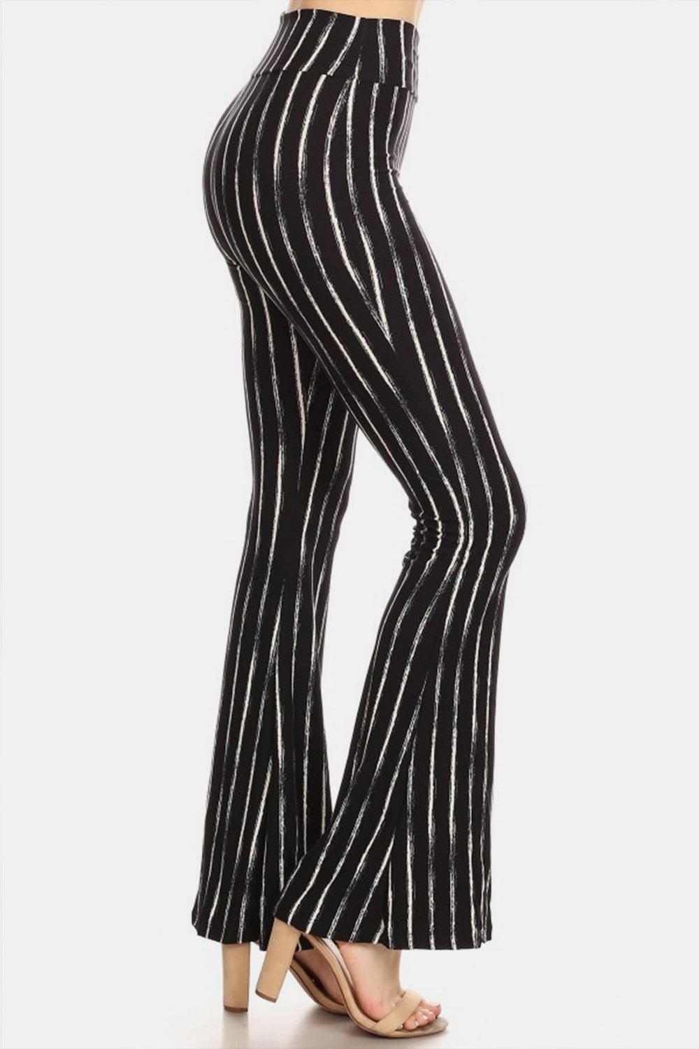 Leggings Depot Striped High Waist Flare Pants - Abundia House