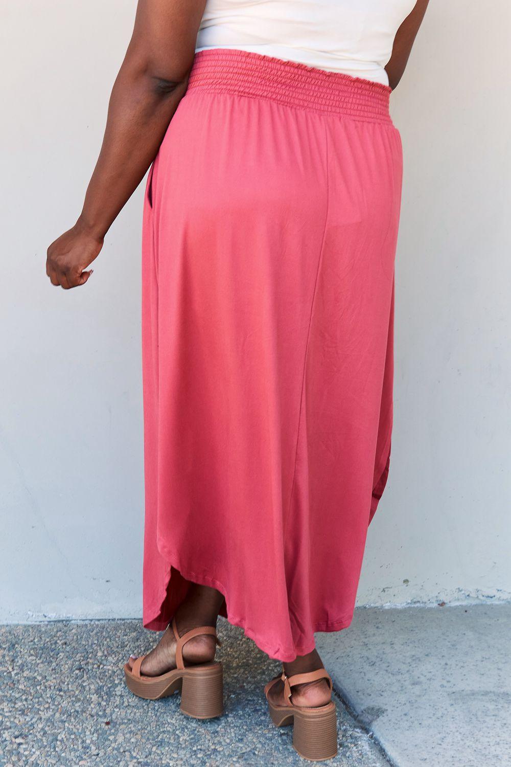 Doublju Comfort Princess Full Size High Waist Scoop Hem Maxi Skirt in Hot Pink - Abundia House