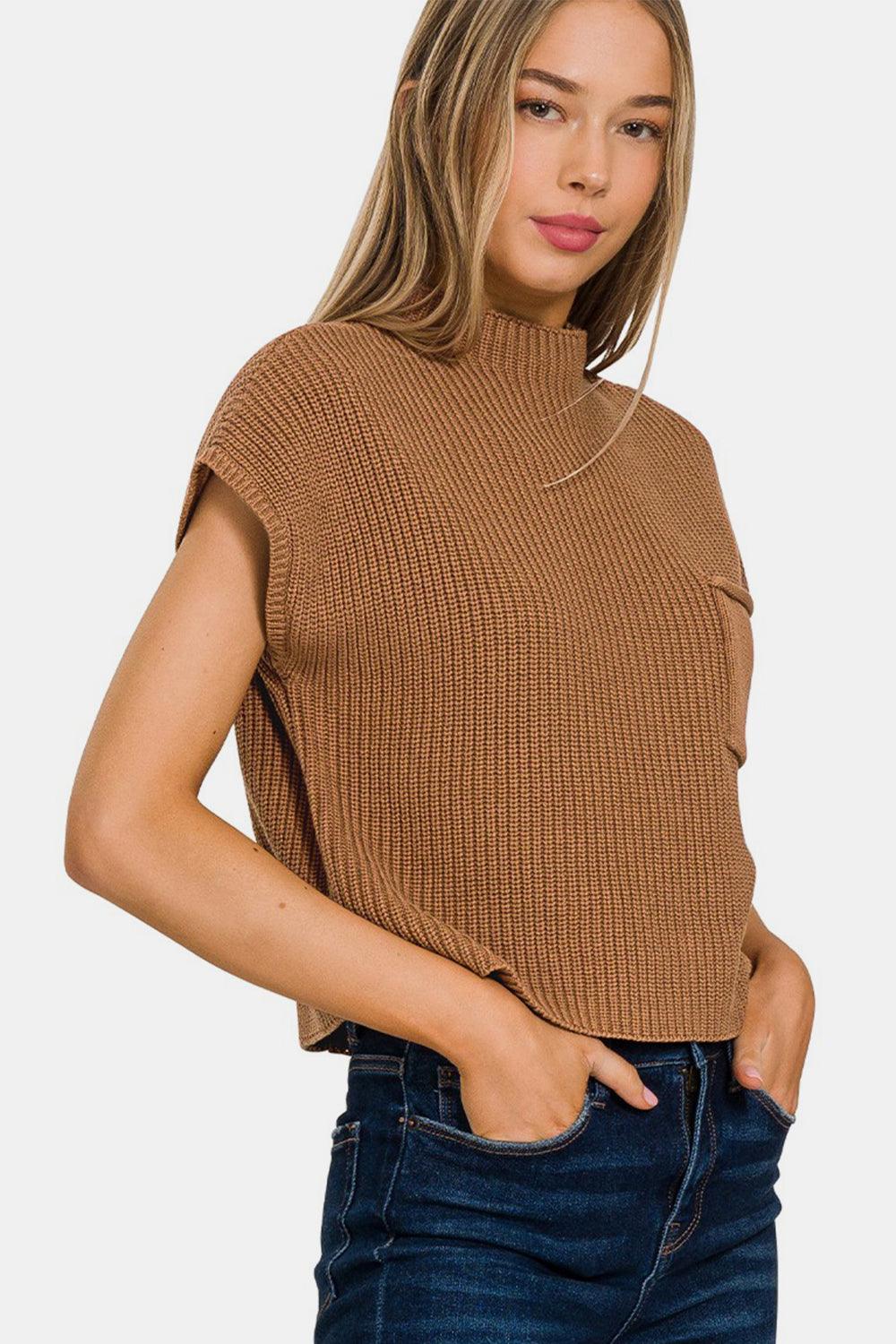 Zenana Mock Neck Short Sleeve Cropped Sweater - Abundia House