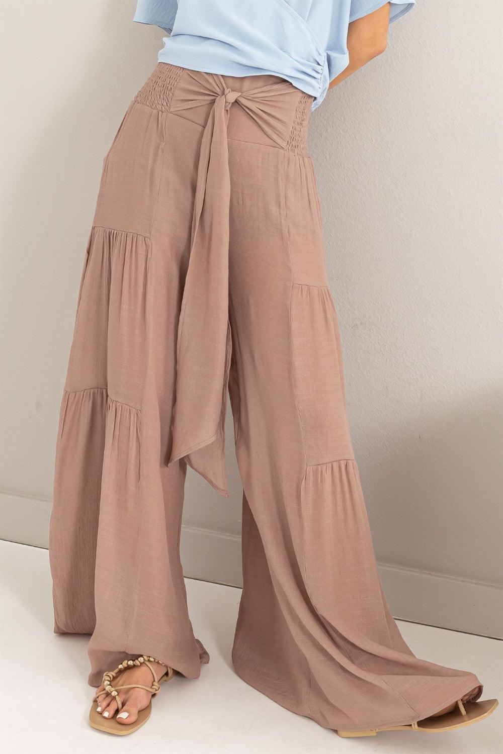 HYFVE Tie Front Ruched Tiered Pants - Abundia House