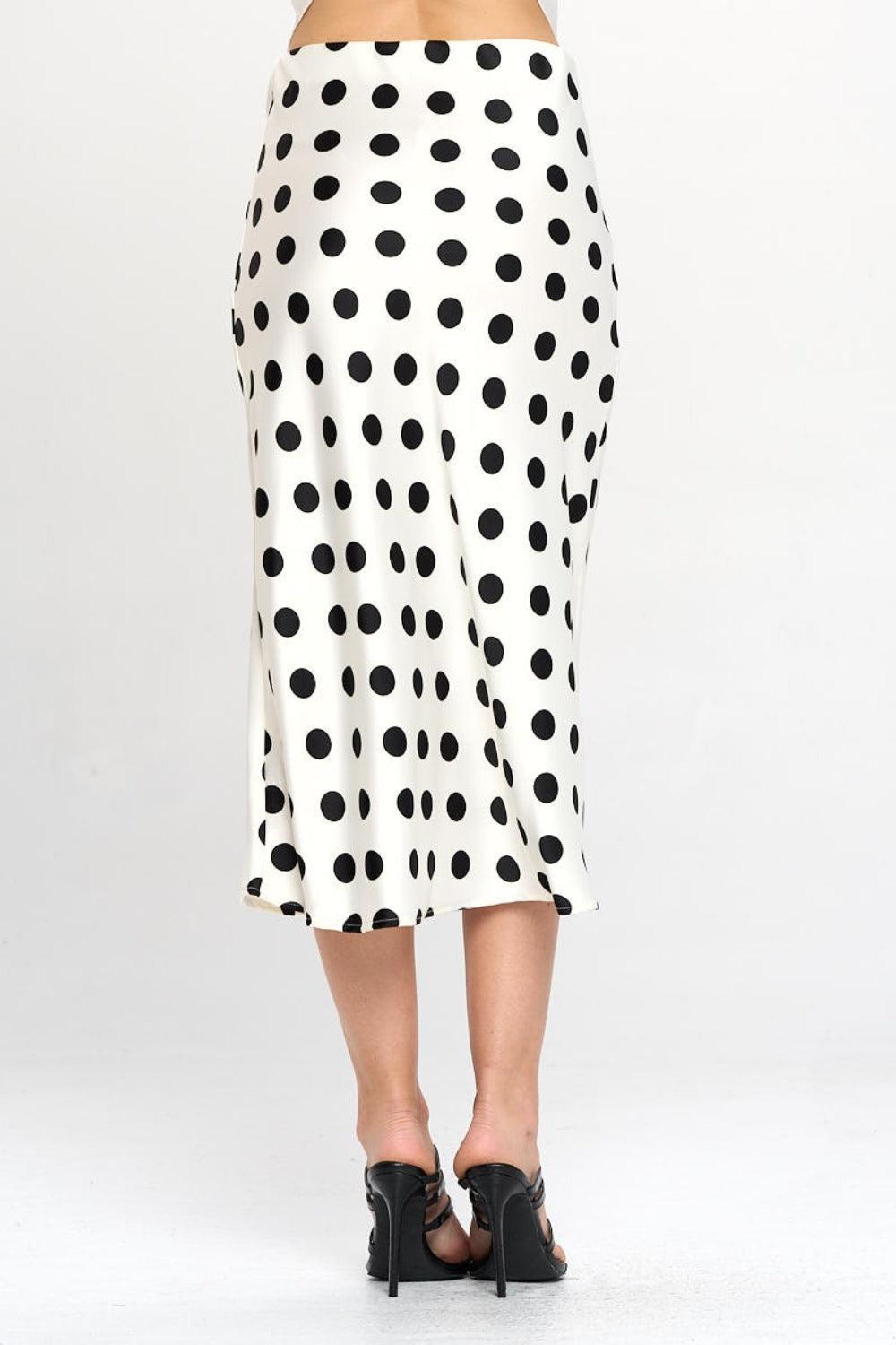 RENEE C Polka Dot Satin Midi Skirt - Abundia House