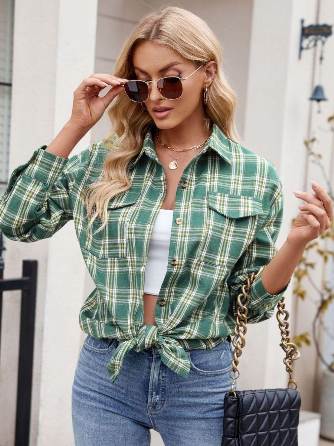 Plaid Button Up Long Sleeve Shirt - Abundia House