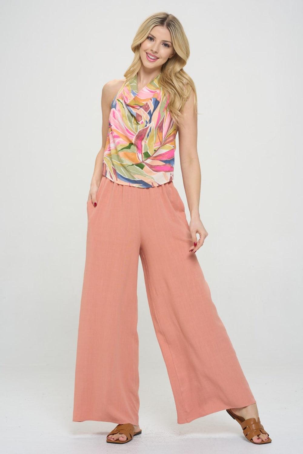 RENEE C Linen Wide Leg Pants with Pockets - Abundia House