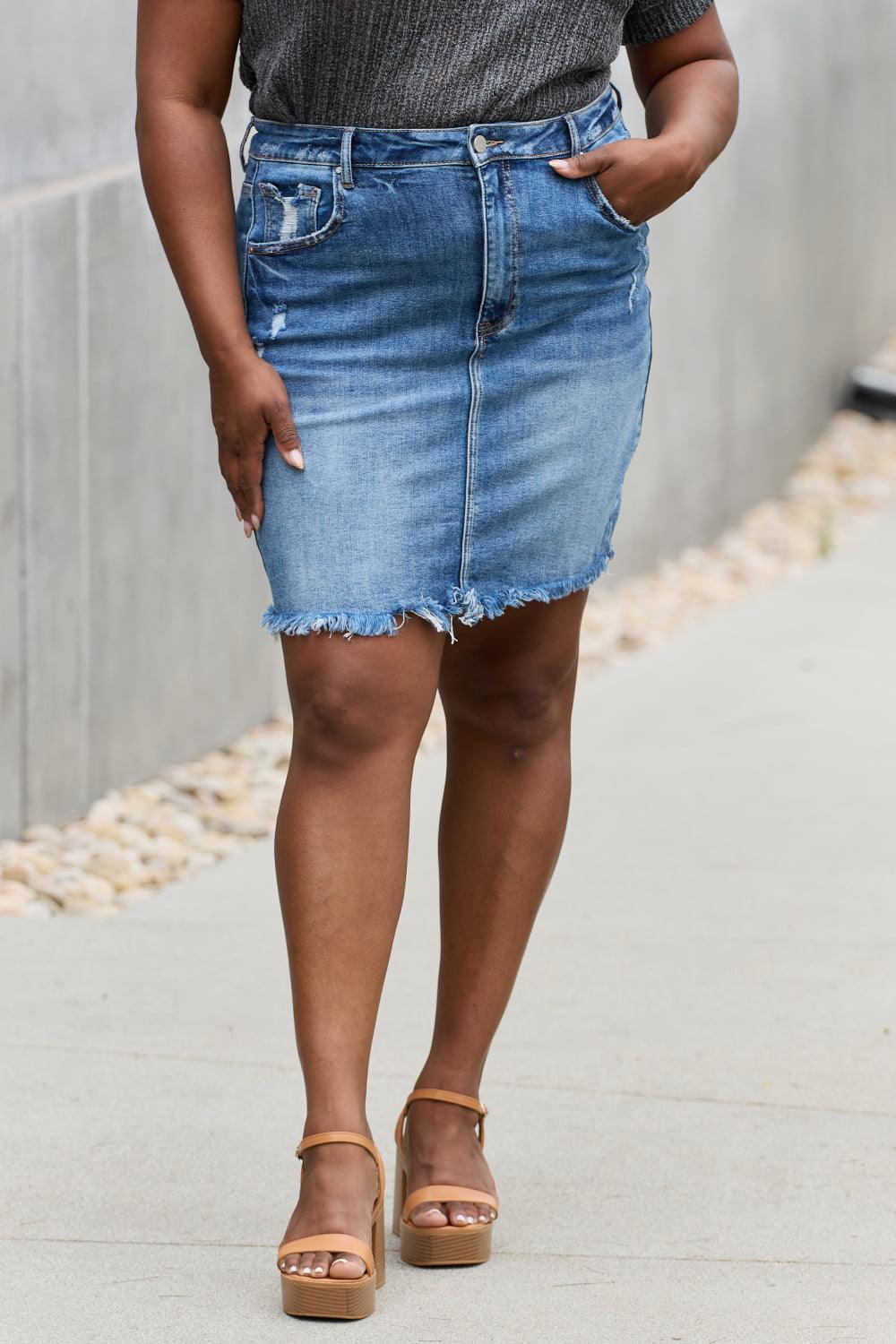 RISEN Amelia Full Size Denim Mini Skirt - Abundia House