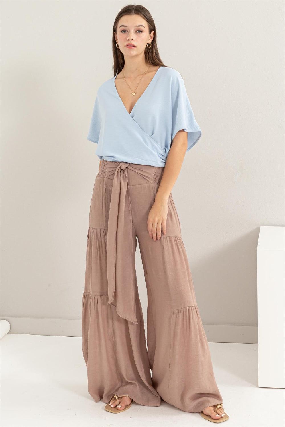 HYFVE Tie Front Ruched Tiered Pants - Abundia House