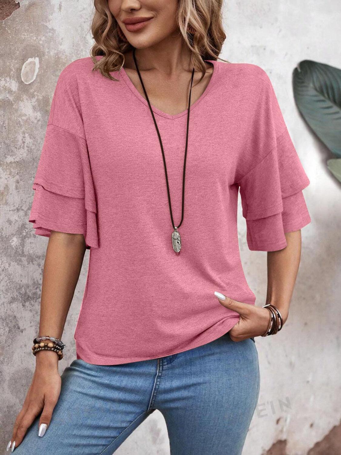 V-Neck Half Sleeve Blouse - Abundia House