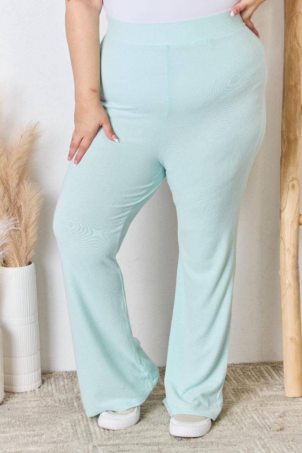 RISEN Full Size High Waist Ultra Soft Knit Flare Pants - Abundia House