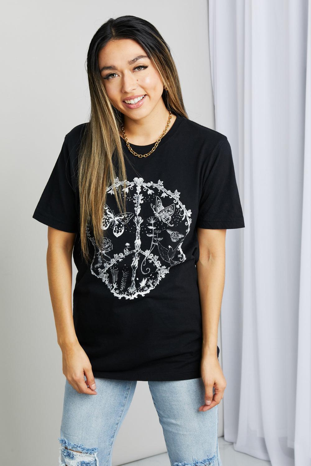 mineB Full Size Butterfly Graphic Tee Shirt - Abundia House