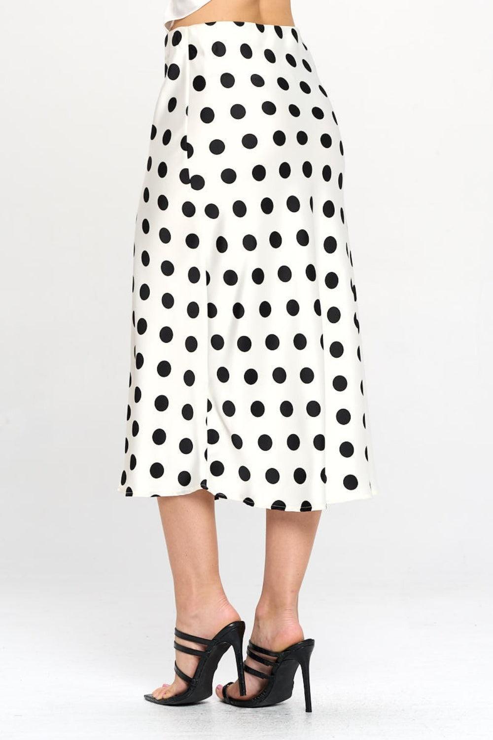 RENEE C Polka Dot Satin Midi Skirt - Abundia House