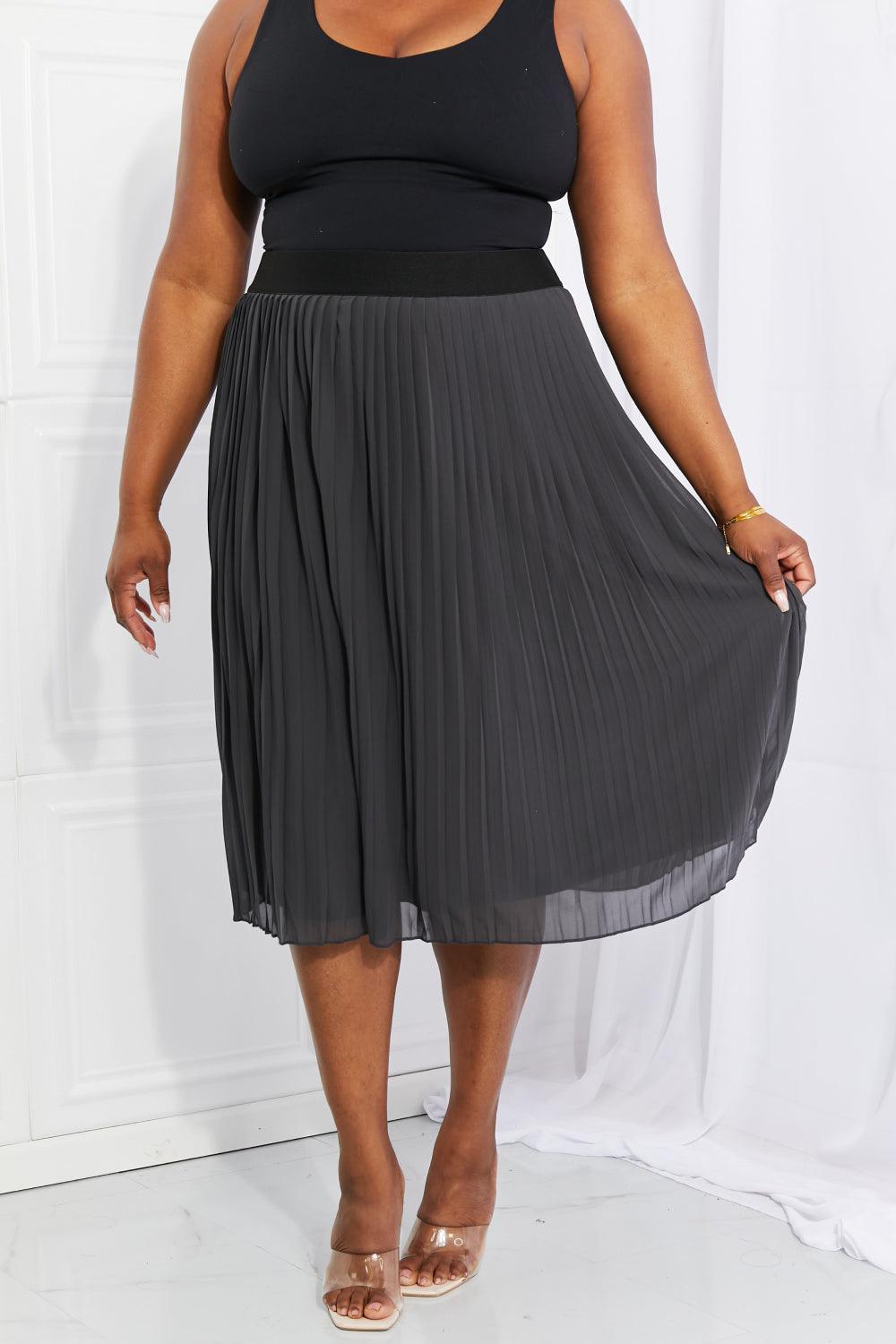 Zenana Full Size Romantic At Heart Pleated Chiffon Midi Skirt - Abundia House