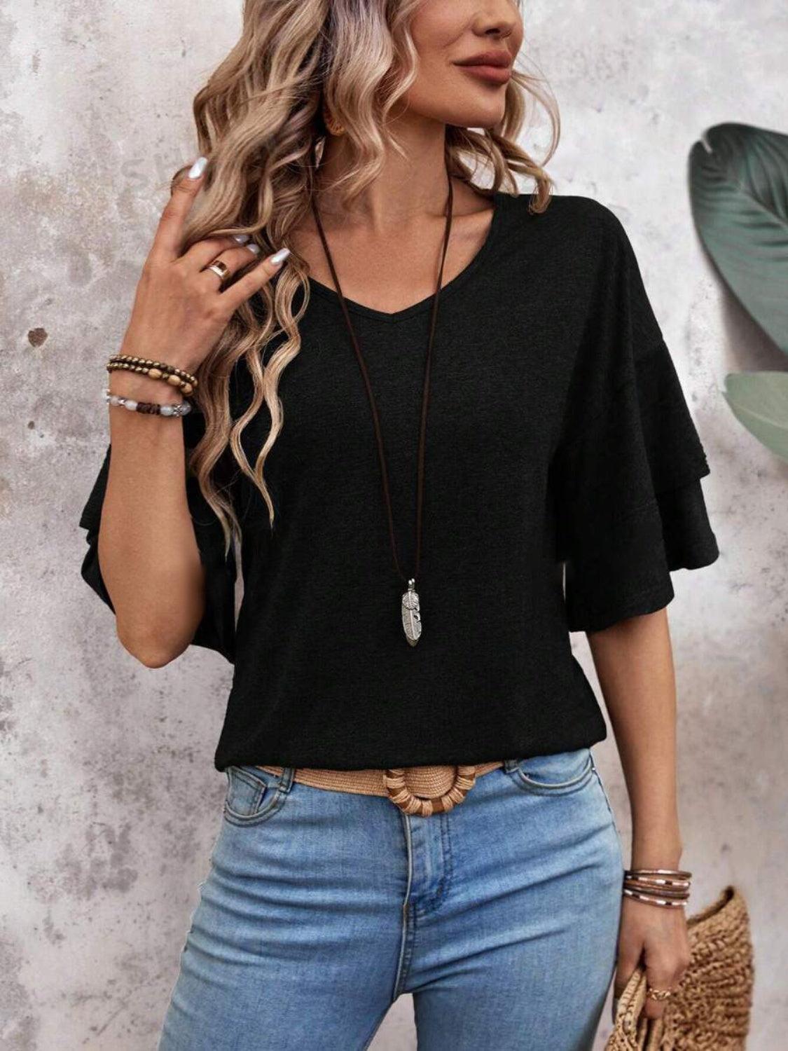 V-Neck Half Sleeve Blouse - Abundia House