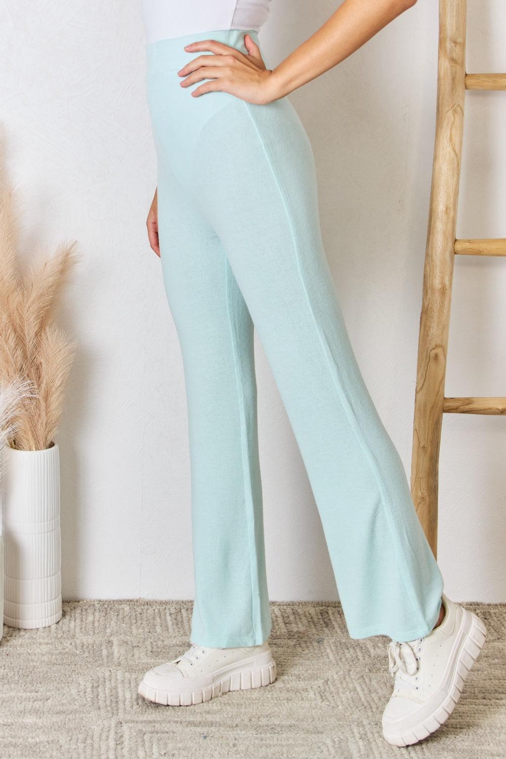 RISEN Full Size High Waist Ultra Soft Knit Flare Pants - Abundia House