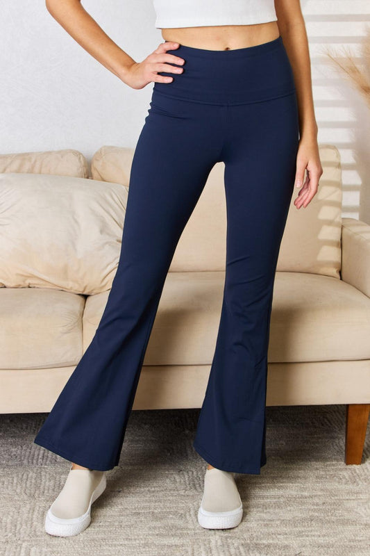 Kimberly C Full Size Wide Waistband Slit Flare Pants - Abundia House