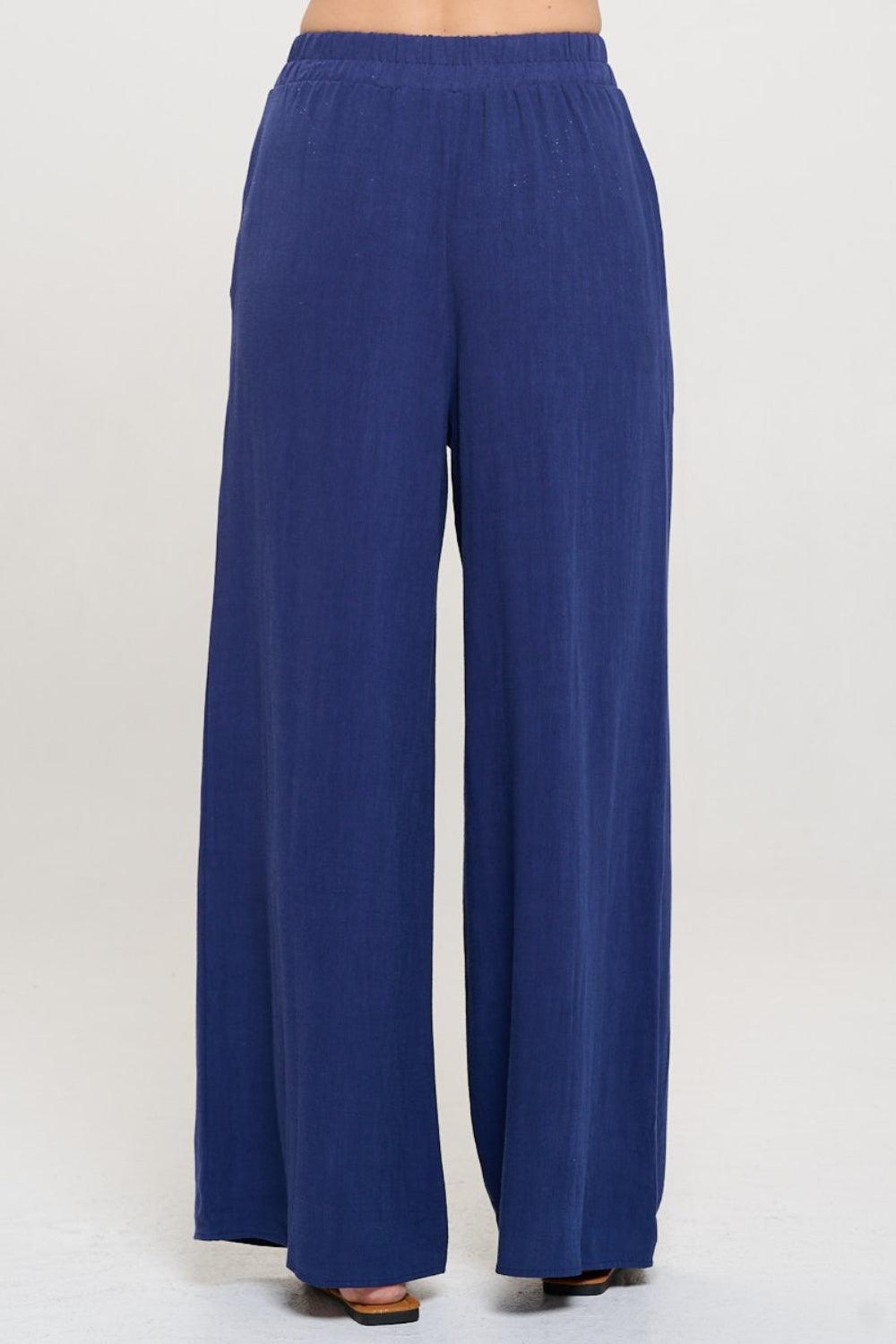 RENEE C Linen Wide Leg Pants with Pockets - Abundia House