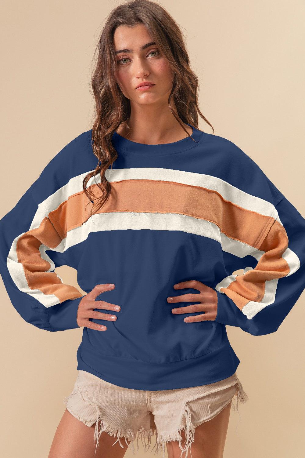 BiBi French Terry Color Block Cut Edge Detail Sweatshirt - Abundia House