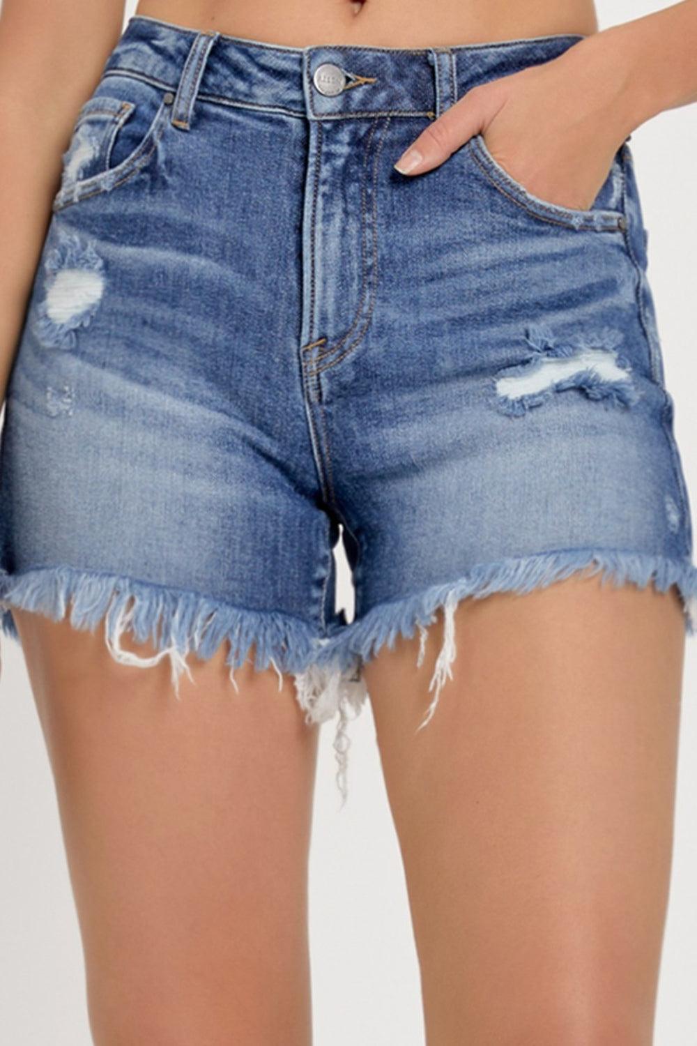 RISEN High Waist Ripped Denim Shorts - Abundia House