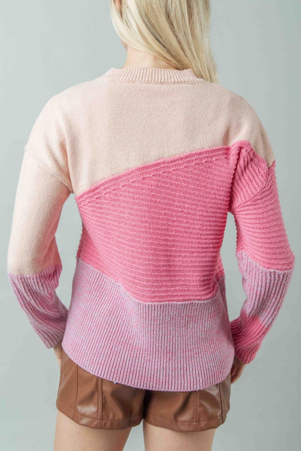 VERY J Color Block Long Sleeve Sweater - Abundia House