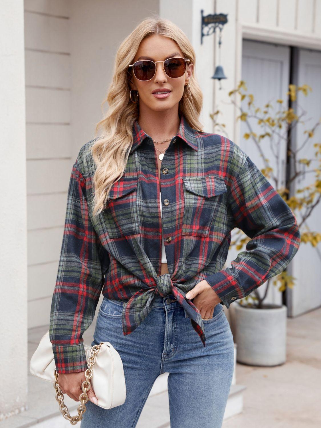 Plaid Button Up Long Sleeve Shirt - Abundia House