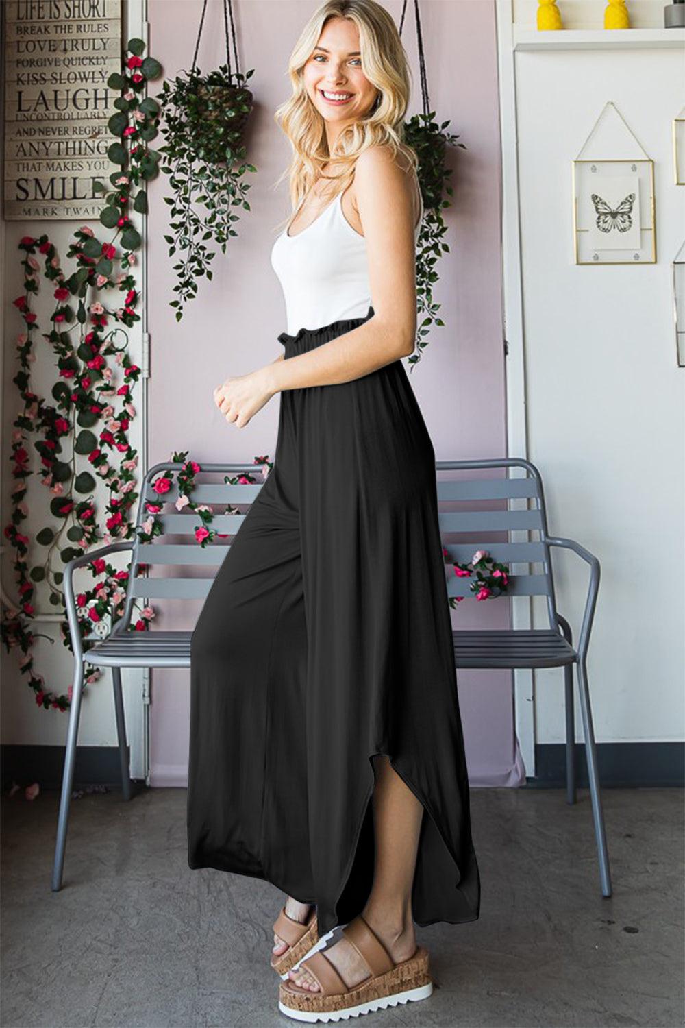 Heimish Full Size Frill Slit High Waist Wide Leg Pants - Abundia House