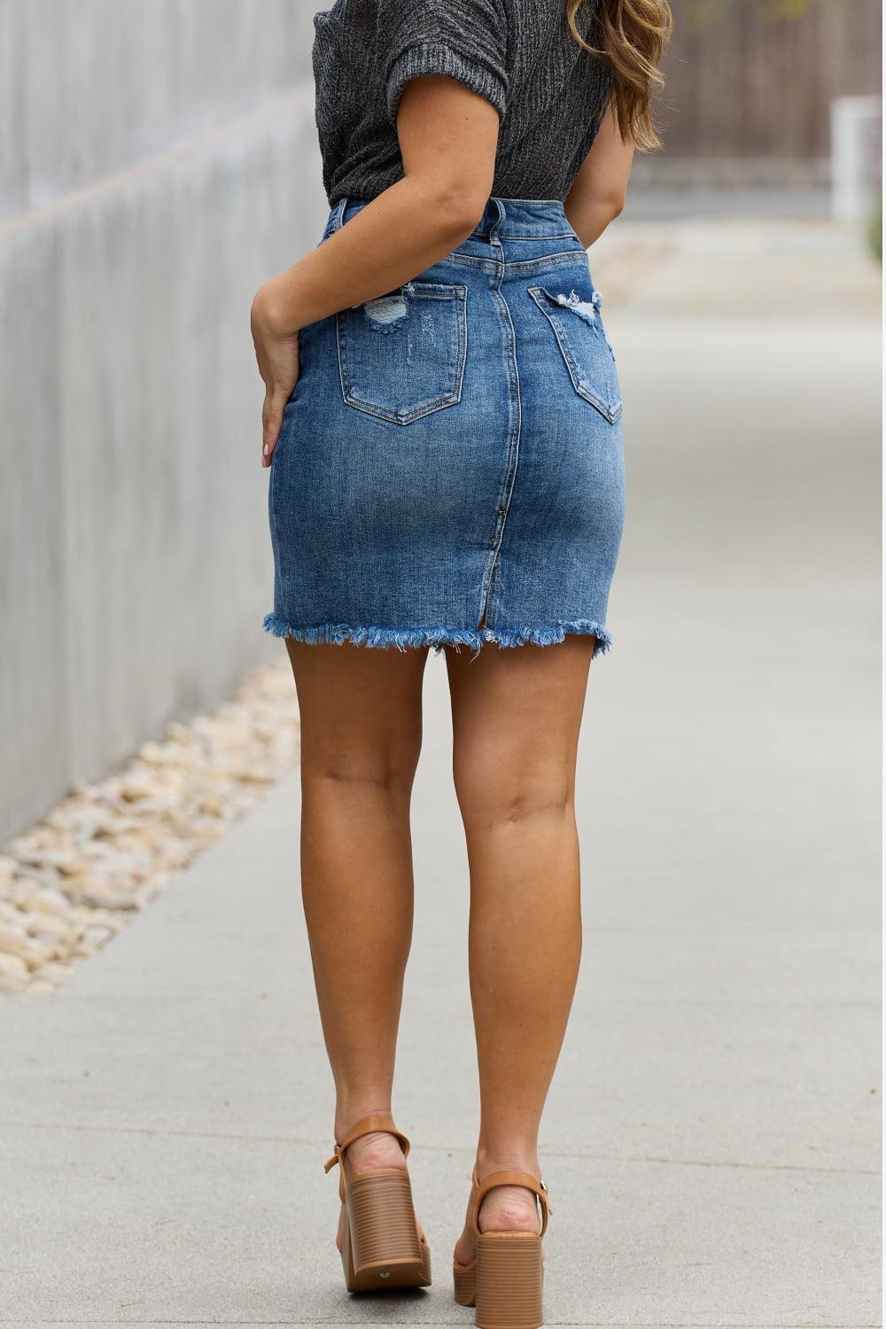 RISEN Amelia Full Size Denim Mini Skirt - Abundia House