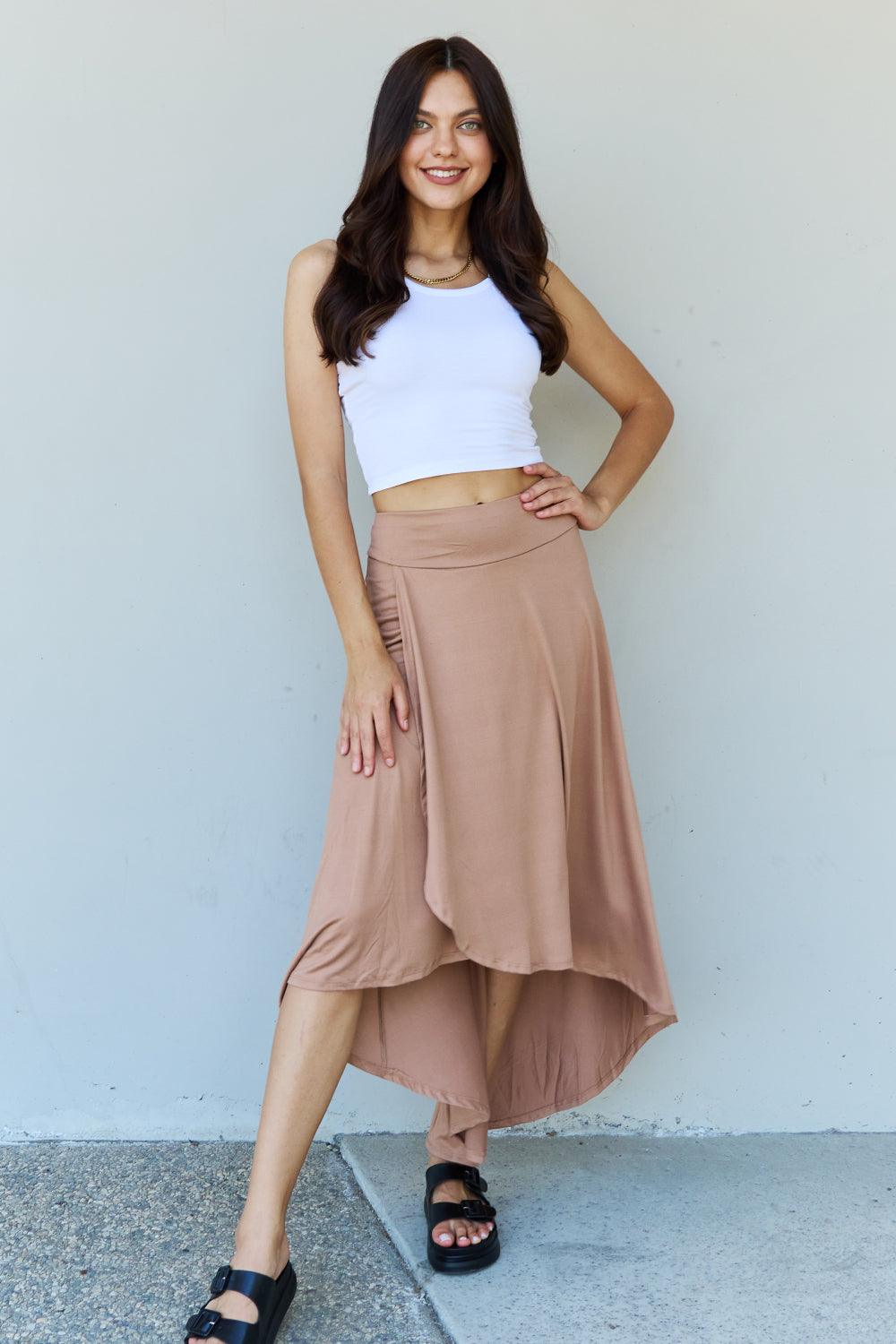 Ninexis First Choice High Waisted Flare Maxi Skirt in Camel - Abundia House