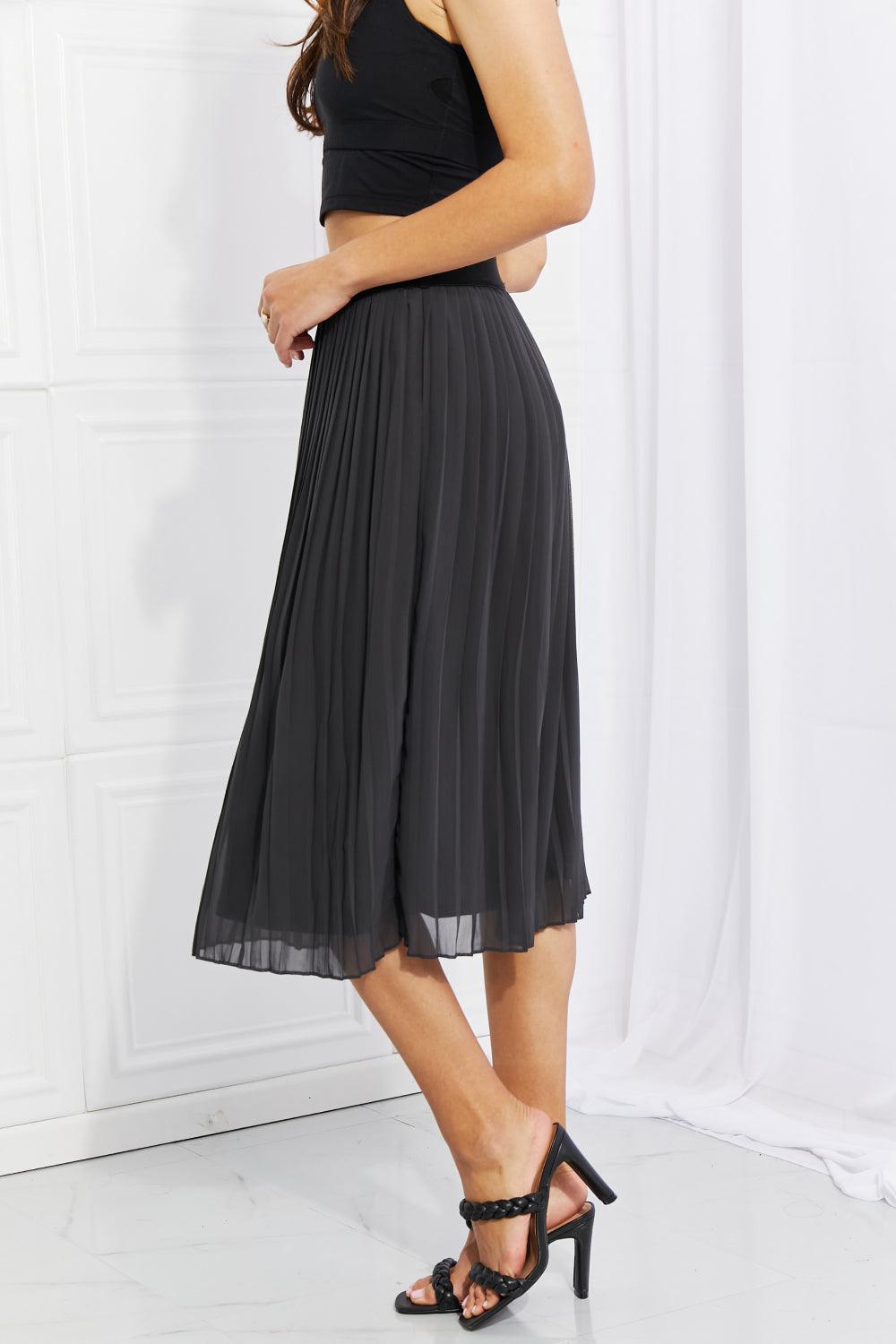 Zenana Full Size Romantic At Heart Pleated Chiffon Midi Skirt - Abundia House