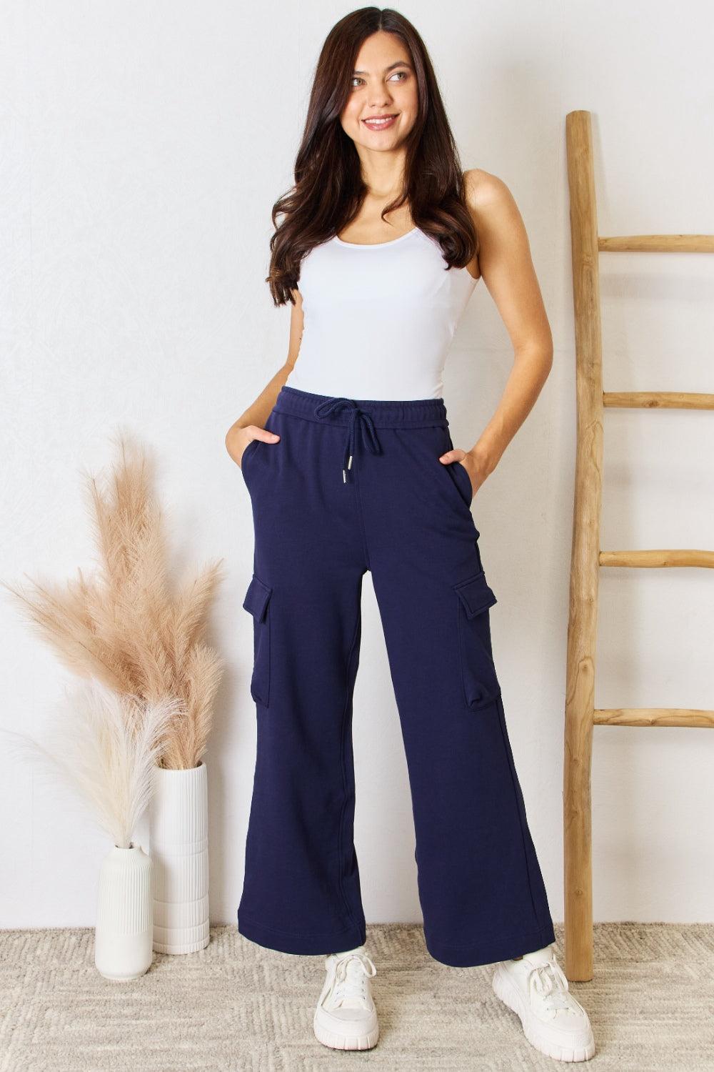 RISEN Drawstring Relaxed Cargo Wide Leg Pants - Abundia House