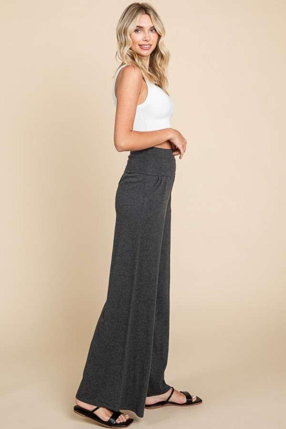 Culture Code Wide Waistband High Waist Wide Leg Pants - Abundia House